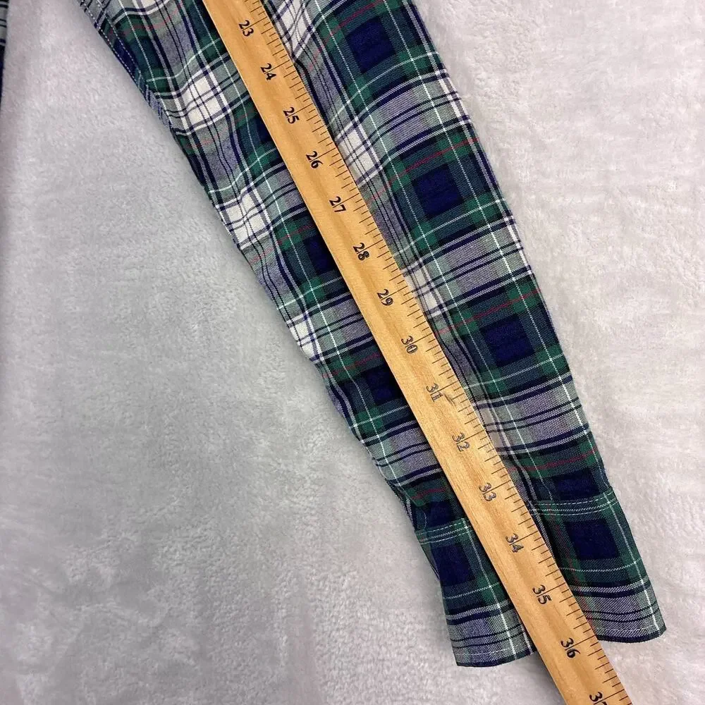 J.Crew Shirt Mens M Tall Navy Green Plaid Broken In Oxford Preppy Heritage OCBD